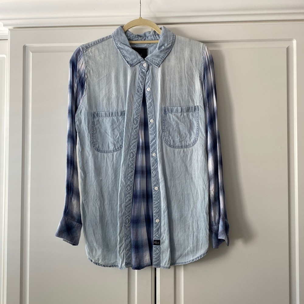 Rails Button Down - Chambray W/ Blue Plaid - image 1